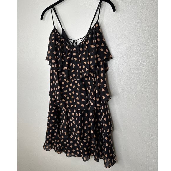 Carina Duek Black Peach Polka Dot Heart Vneck Tiered Ruffle Mini 40 / S - Picture 2 of 11